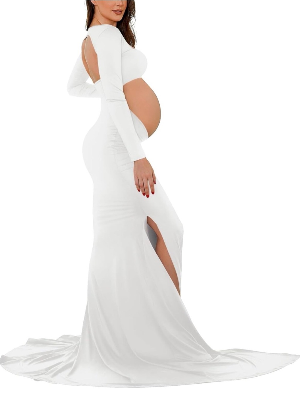 Elegant White Maternity Gown with Side Slit
